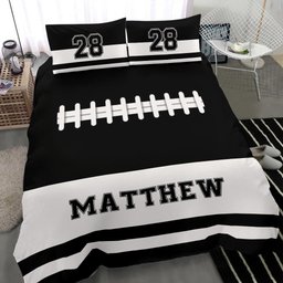 Personalized Football Duvet Cover Set, America Football Black White Player Gift Duvet Cover & Pillowcases, Custom Name Number Bedding Set