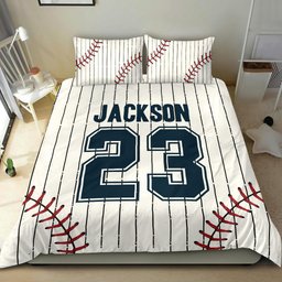 Personalized Baseball Duvet Cover Set, Baseball Shirt Pattern Player Gift White Duvet Cover & Pillowcases, Custom Name Number Bedding Set