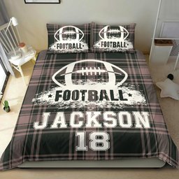Personalized Football Duvet Cover Set, Football Ball Checkered Player Gift Plaid Duvet Cover & Pillowcases, Custom Name Number Bedding Set