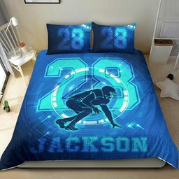 Personalized Football Duvet Cover Set, Football Boy Blue Digital Player Gift Idea Duvet Cover & Pillowcases, Custom Name Number Bedding Set