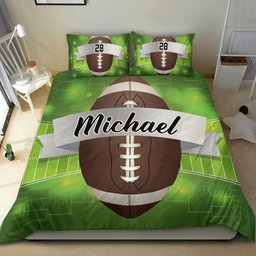 Personalized Football Duvet Cover Set, Football Ball Green Player Unique Gift Idea Duvet Cover & Pillowcases, Custom Name Number Bedding Set