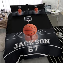 Personalized Basketball Duvet Cover Set, Basketball Ball Dream Player Gift Idea Black Duvet Cover & Pillowcases, Custom Name Number Bedding Set