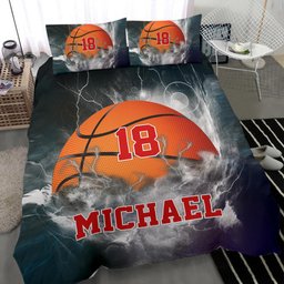 Personalized Basketball Duvet Cover Set, Basketball Smoke Ball Player Gift Idea Duvet Cover & Pillowcases, Custom Name Number Bedding Set