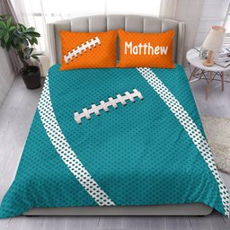 Personalized Football Duvet Cover Set, Football Pattern Turquoise Player Gift Idea Duvet Cover & Pillowcases, Custom Name Number Bedding Set