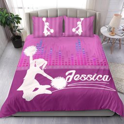 Personalized Cheerleading Duvet Cover Set, Cheerleading Cheerleader Girl Princess Pink Duvet Cover & Pillowcases, Custom Name Number Bedding Set