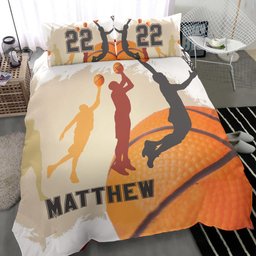 Personalized Basketball Duvet Cover Set, Basketball Boy Vintage Retro Player Gift Duvet Cover & Pillowcases, Custom Name Number Bedding Set