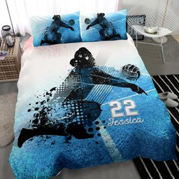 Personalized Volleyball Duvet Cover Set, Volleyball Blue White Player Gift Idea Duvet Cover & Pillowcases, Custom Name Number Bedding Set