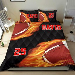 Personalized Football Duvet Cover Set, Football Fire Ball Player Gift Idea Black Duvet Cover & Pillowcases, Custom Name Number Bedding Set