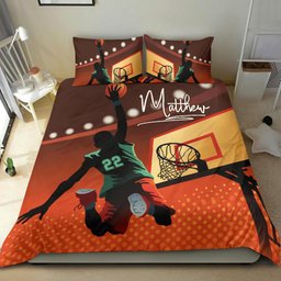 Personalized Basketball Duvet Cover Set, Basketball Boy Slam Dunk Player Gift Orange Duvet Cover & Pillowcases, Custom Name Number Bedding Set