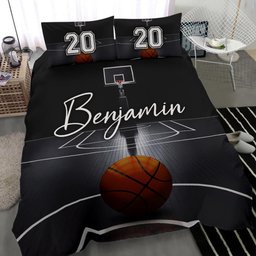 Personalized Basketball Duvet Cover Set, Basketball 3D Black Court Player Gift Idea Duvet Cover & Pillowcases, Custom Name Number Bedding Set