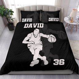 Personalized Basketball Duvet Cover Set, Basketball Boy Black Shadow Player Gift Idea Duvet Cover & Pillowcases, Custom Name Number Bedding Set