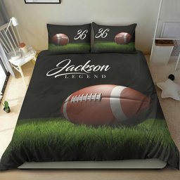 Personalized Football Duvet Cover Set, Football Ball On Grass Vintage Player Gift Duvet Cover & Pillowcases, Custom Name Number Bedding Set