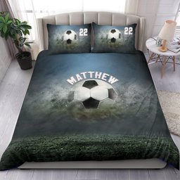 Personalized Soccer Duvet Cover Set, Soccer Ball Smoke Player Unique Gift Idea Duvet Cover & Pillowcases, Custom Name Number Bedding Set