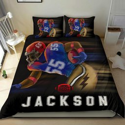 Personalized Football Duvet Cover Set, Football Boy Running Player Gift Idea Duvet Cover & Pillowcases, Custom Name Number Bedding Set