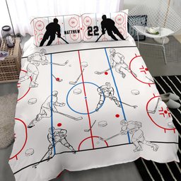 Personalized Hockey Duvet Cover Set, Hockey Field Court Sketch Player Gift Idea Duvet Cover & Pillowcases, Custom Name Number Bedding Set