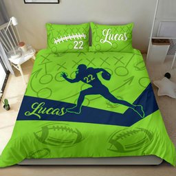 Personalized Football Duvet Cover Set, Football Green Running Player Gift Idea Duvet Cover & Pillowcases, Custom Name Number Bedding Set