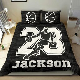 Personalized Basketball Duvet Cover Set, Basketball Boy Black Camo Player Gift Idea Duvet Cover & Pillowcases, Custom Name Number Bedding Set