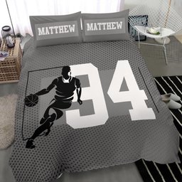 Personalized Basketball Duvet Cover Set, Basketball Boy Grey Player Gift Dot Pattern Duvet Cover & Pillowcases, Custom Name Number Bedding Set