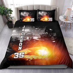 Personalized Baseball Duvet Cover Set, Baseball Glove Light Up Player Gift Idea Duvet Cover & Pillowcases, Custom Name Number Bedding Set