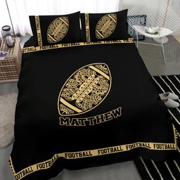 Personalized Football Duvet Cover Set, Football Ball Mandala Player Gift Idea Black Duvet Cover & Pillowcases, Custom Name Number Bedding Set