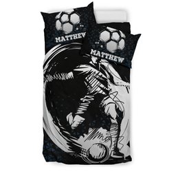 Personalized Soccer Duvet Cover Set, Soccer Boy Black White Player Gift Idea Duvet Cover & Pillowcases, Custom Name Number Bedding Set