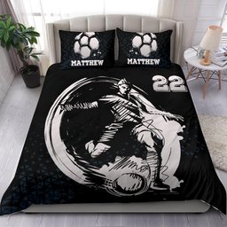 Personalized Soccer Duvet Cover Set, Soccer Boy Black White Player Gift Idea Duvet Cover & Pillowcases, Custom Name Number Bedding Set