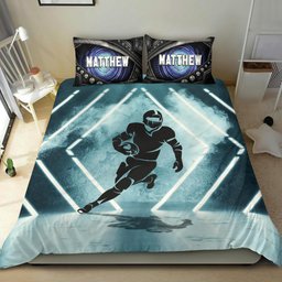 Personalized Football Duvet Cover Set, Football Neon Smoke Pattern Player Gift Idea Duvet Cover & Pillowcases, Custom Name Number Bedding Set