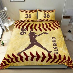 Personalized Softball Duvet Cover Set, Softball Pitcher Girl Player Gift Idea Duvet Cover & Pillowcases, Custom Name Number Bedding Set