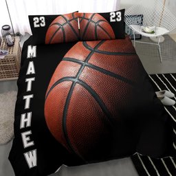 Personalized Basketball Duvet Cover Set, Basketball Ball Dark Player Gift Idea Duvet Cover & Pillowcases, Custom Name Number Bedding Set