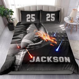 Personalized Football Duvet Cover Set, America Football Showtime Player Gift Idea Duvet Cover & Pillowcases, Custom Name Number Bedding Set