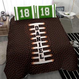 Personalized Football Duvet Cover Set, America Football Player Gift Green Brown Duvet Cover & Pillowcases, Custom Name Number Bedding Set