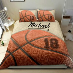 Personalized Basketball Duvet Cover Set, Basketball Ball 3D Printed Player Gift Beige Duvet Cover & Pillowcases, Custom Name Number Bedding Set