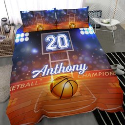 Personalized Basketball Duvet Cover Set, Basketball Court Champion Player Gift Idea Duvet Cover & Pillowcases, Custom Name Number Bedding Set