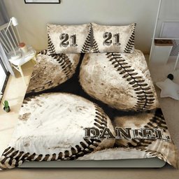 Personalized Baseball Duvet Cover Set, Baseball Ball Vintage Player Gift Idea Duvet Cover & Pillowcases, Custom Name Number Bedding Set