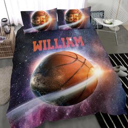 Personalized Basketball Duvet Cover Set, Basketball Ball Galaxy Universe Player Gift Duvet Cover & Pillowcases, Custom Name Number Bedding Set
