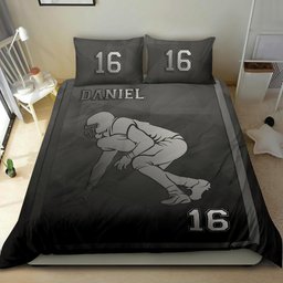 Personalized Football Duvet Cover Set, Football Frame Player Gift Idea Grey Black Duvet Cover & Pillowcases, Custom Name Number Bedding Set