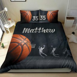 Personalized Basketball Duvet Cover Set, Basketball Ball Slam Dunk Player Gift Duvet Cover & Pillowcases, Custom Name Number Bedding Set