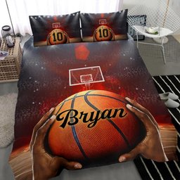 Personalized Basketball Duvet Cover Set, Basketball Ball Throw 3D Player Gift Idea Duvet Cover & Pillowcases, Custom Name Number Bedding Set