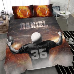 Personalized Football Duvet Cover Set, America Football Winner Fire Player Gift Duvet Cover & Pillowcases, Custom Name Number Bedding Set