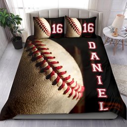 Personalized Baseball Duvet Cover Set, Baseball Ball 3D Mystery Player Gift Idea Duvet Cover & Pillowcases, Custom Name Number Bedding Set