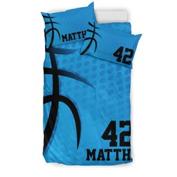Personalized Basketball Duvet Cover Set, Basketball Blue Dot Pattern Plaey Gift Duvet Cover & Pillowcases, Custom Name Number Bedding Set