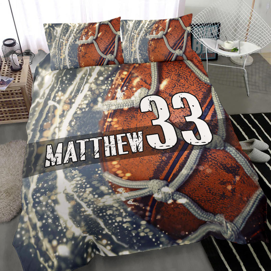 Personalized Basketball Duvet Cover Set, Basketball Ball 3D Player Gift Idea Duvet Cover & Pillowcases, Custom Name Number Bedding Set
