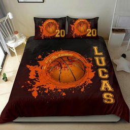 Personalized Basketball Duvet Cover Set, Watercolor Basketball Ball Player Fan Gift Duvet Cover & Pillowcases, Custom Name Number Bedding Set