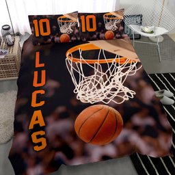Personalized Basketball Duvet Cover Set, Basketball Ball On Air 3D Printed Player Fan Duvet Cover & Pillowcases, Custom Name Number Bedding Set