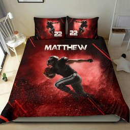 Personalized Football Duvet Cover Set, America Football Player Run Gift Idea Red Duvet Cover & Pillowcases, Custom Name Number Bedding Set