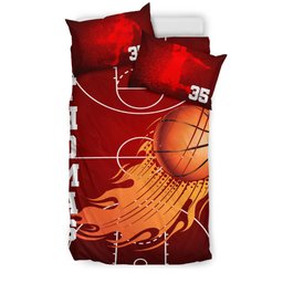 Personalized Basketball Duvet Cover Set, Basketball Court Red Fire Ball Player Gift Duvet Cover & Pillowcases, Custom Name Number Bedding Set