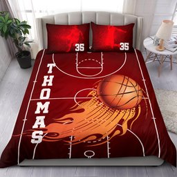 Personalized Basketball Duvet Cover Set, Basketball Court Red Fire Ball Player Gift Duvet Cover & Pillowcases, Custom Name Number Bedding Set