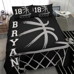 Personalized Basketball Duvet Cover Set, Basketball Player Gift Idea Black Simple Duvet Cover & Pillowcases, Custom Name Number Bedding Set