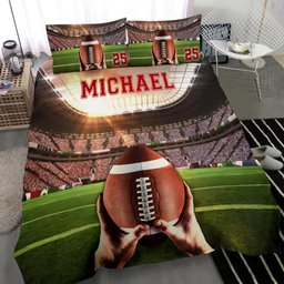 Personalized Football Duvet Cover Set, America Football Ball 3D Printed Player Gift Duvet Cover & Pillowcases, Custom Name Number Bedding Set