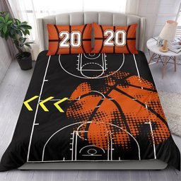 Personalized Basketball Duvet Cover Set, Basketball Field Ball Player Fan Gift Black Personalized Duvet Cover & Pillowcases, Custom Number Bedding Set